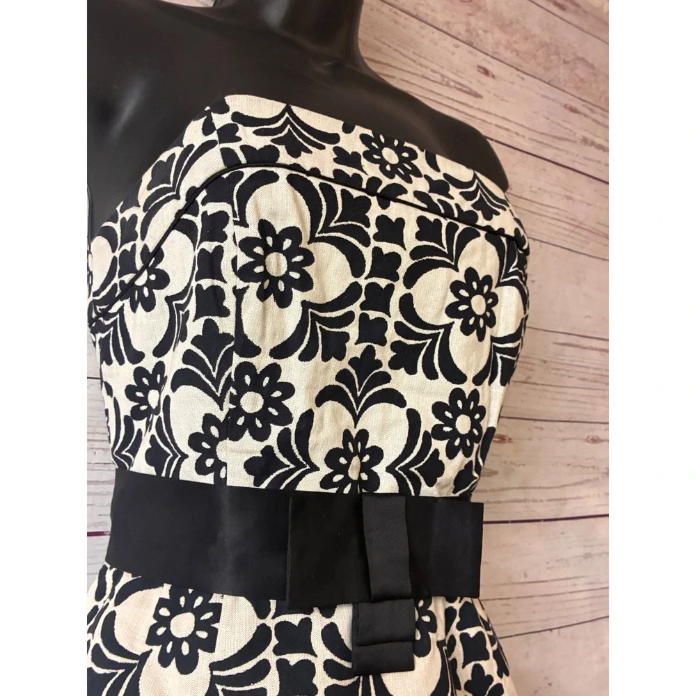 Lilly Pulitzer Modern Strapless Dress Preppy Coquette Floral Bow - 2 Black Cream - Picture 9 of 11